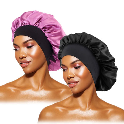Women's Satin Sleep Bonnet — Wide-Brimmed Night Cap & Head Wrap with Elastic Band for Hair Care
