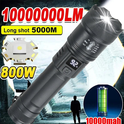 2000LM Tactical LED Flashlight — USB Rechargeable Zoomable Torch with Display for Camping, Fishing & Emergency