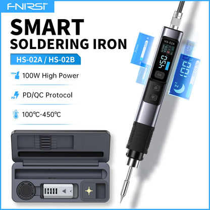 FNIRSI HS-02 Portable Soldering Iron — 100W PD, Adjustable 100-450°C Temperature & Fast Heating