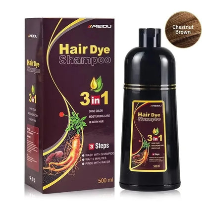 3-in-1 Natural Black Herbal Hair Dye Shampoo — Quick Color, Moisturizing & Conditioning Hair Care