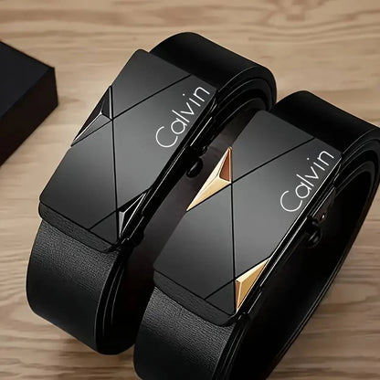 Men’s PU Leather Automatic Buckle Belt – 110–130 cm