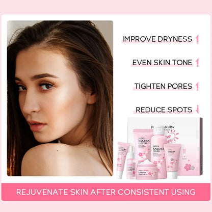 Sakura 6-Piece Skincare Gift Set — Face Cream, Serum, Toner, Cleanser, Sunscreen & Eye Cream
