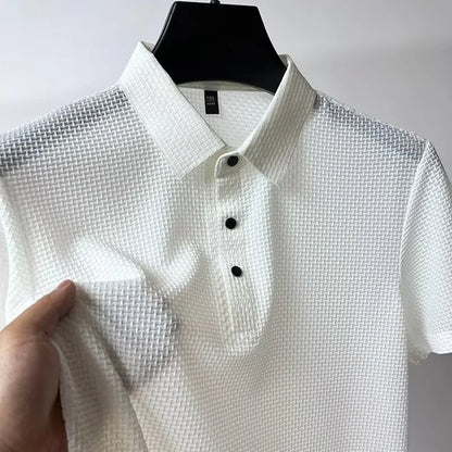 Men's Business Casual Polo Shirt — Breathable Bone Flower Short Sleeve Summer Top