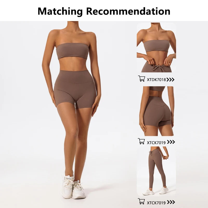 Women's 2-Piece Fitness Sports Set — Strapless Crop Bra & Yoga Workout Gym Suit for Women