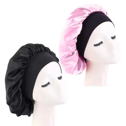 Women's Satin Sleep Bonnet — Wide-Brimmed Night Cap & Head Wrap with Elastic Band for Hair Care