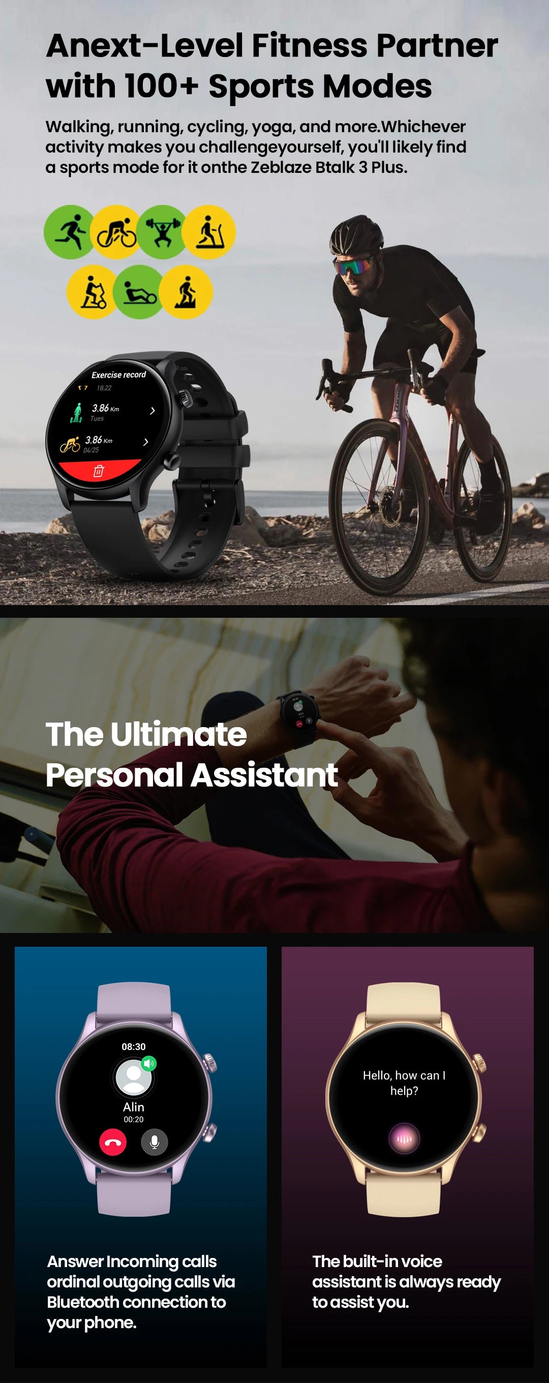 Zeblaze Btalk 3 Plus Smart Watch — Voice Calling, 1.39" HD Display & Fitness Tracking for Men & Women