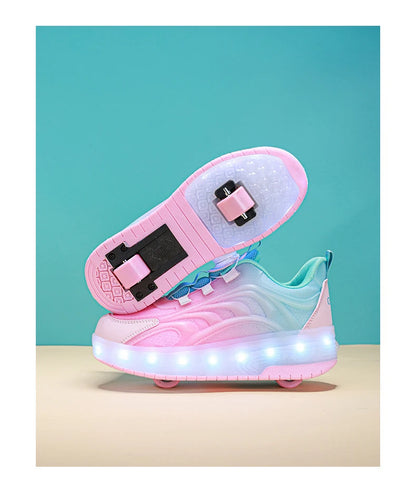 Kids LED Light-Up Roller Skate Shoes — USB Rechargeable Glowing Sneakers for Boys & Girls