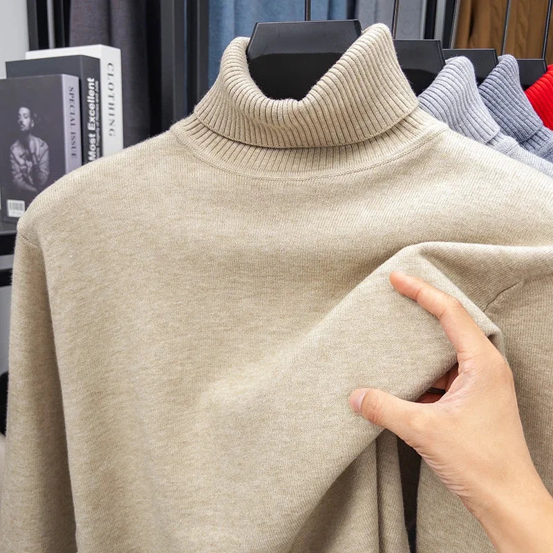 Men's Slim Fit Knitted Turtleneck Sweater — Anti-Pilling Long Sleeve Pullover
