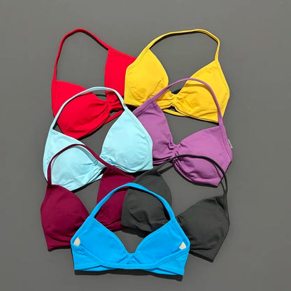 Women's Sports Strappy Yoga Bra — High Support Backless Halter Fitness Workout & Running Bra