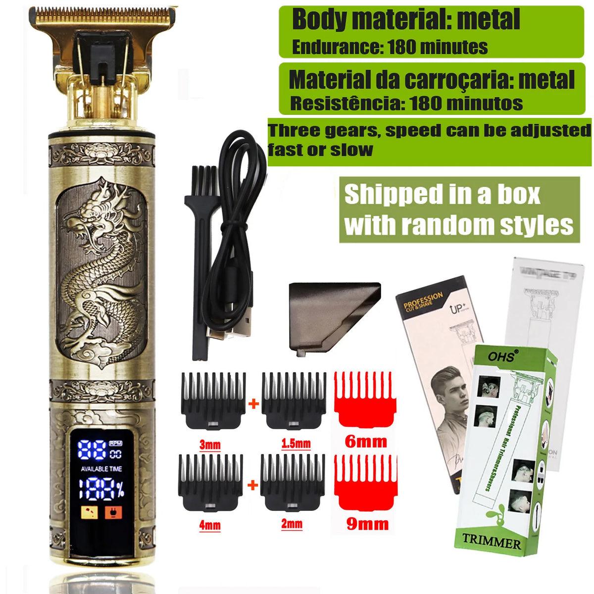 Rechargeable T9 Detail Hair & Beard Trimmer – 12 Designs