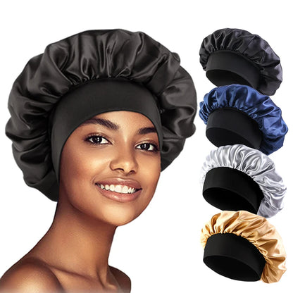 Women's Satin Sleep Bonnet — Wide-Brimmed Night Cap & Head Wrap with Elastic Band for Hair Care