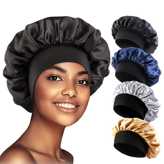 Women's Satin Sleep Bonnet — Wide-Brimmed Night Cap & Head Wrap with Elastic Band for Hair Care