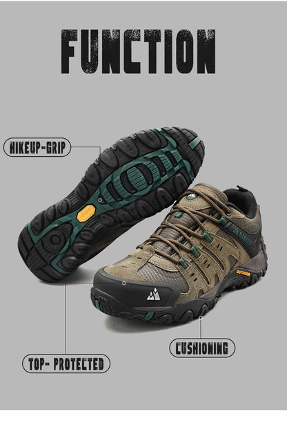 HIKEUP Men's Suede Leather Hiking Shoes — Wear-Resistant Outdoor Trekking, Walking & Tactical Sneakers