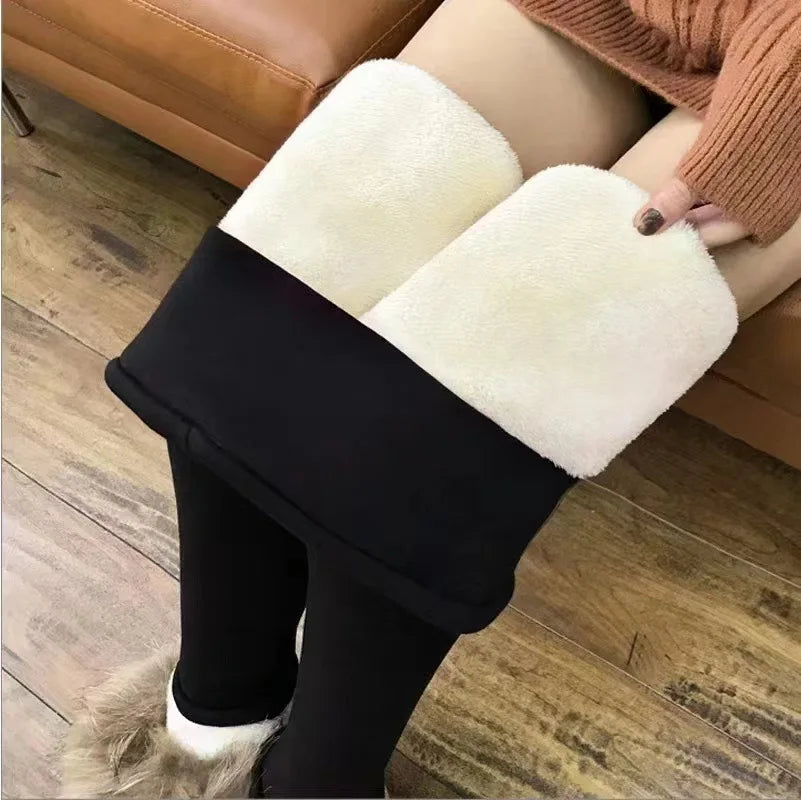Women's Winter Thicken Warm Fleece Leggings — High Waist Lamb Cashmere Velvet Slim Tights & Joggers