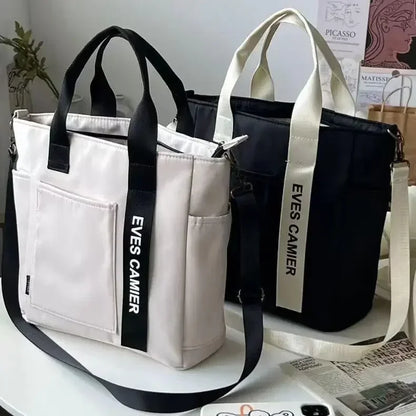 Nylon Waterproof Canvas Tote Bag — Large Capacity Casual Messenger Shoulder Bag for Women & Students