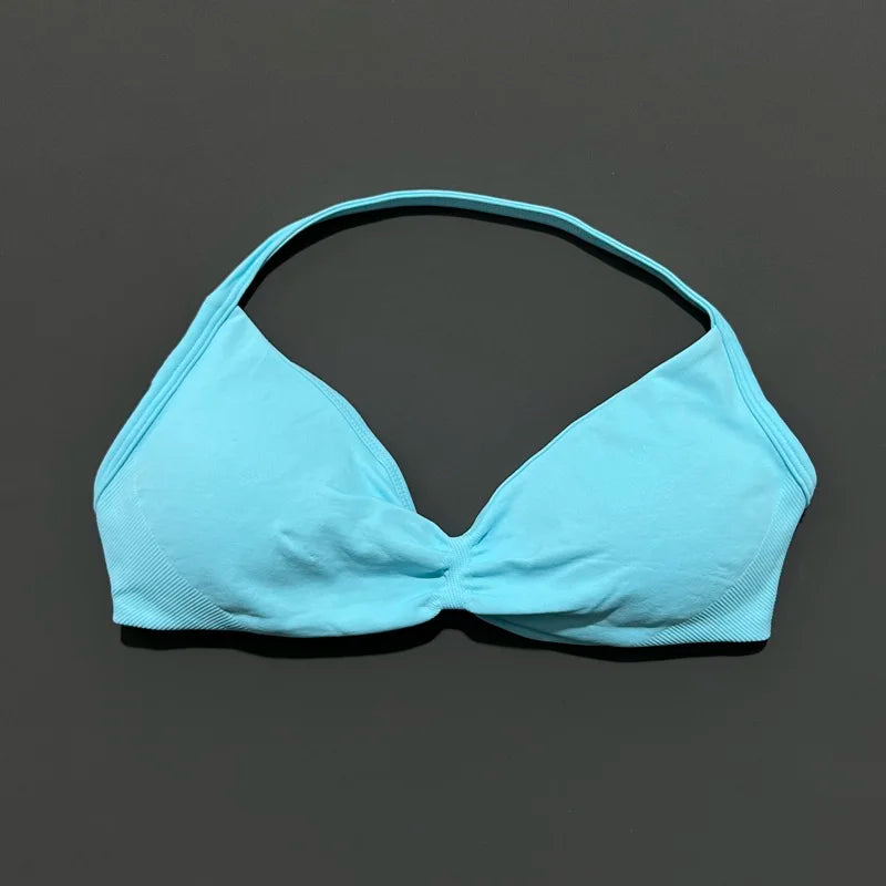 Women's Sports Strappy Yoga Bra — High Support Backless Halter Fitness Workout & Running Bra