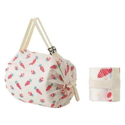 Foldable Eco Reusable Shopping Tote Bag — Cat & Lemon Print Beach, Grocery & Storage Pouch