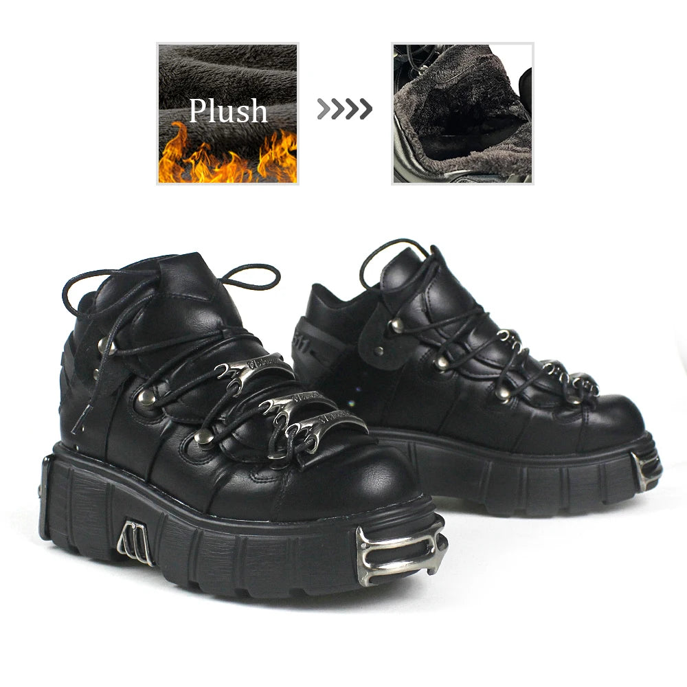 Punk Rock Lace-Up Platform Boots — 6CM Heel Metal Decor Women's Rock Sneaker Boots 2026