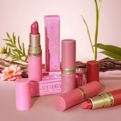 6-Shade Pearlescent Glitter Lipstick – Pink & Nude Tones