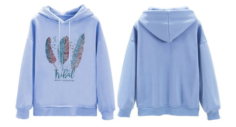 Women's Feather Print Hoodie — Cozy Oversized Sweatshirt