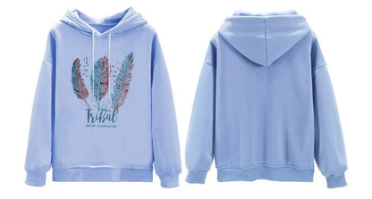 Women's Feather Print Hoodie — Cozy Oversized Sweatshirt