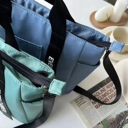Nylon Waterproof Canvas Tote Bag — Large Capacity Casual Messenger Shoulder Bag for Women & Students