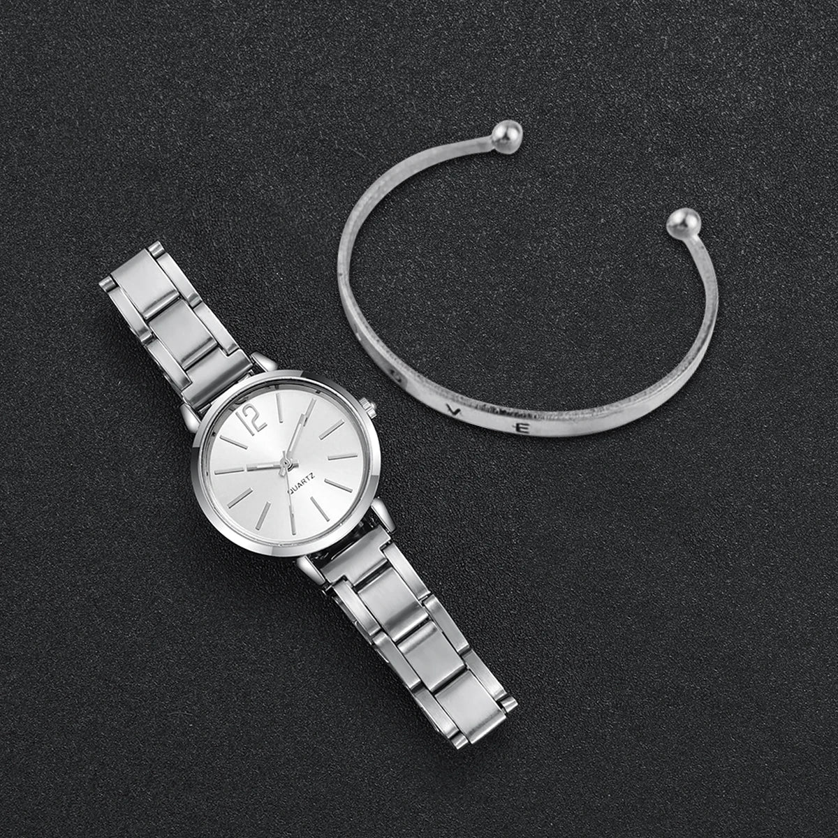 2-Piece Women’s Quartz Watch & Cuff Bracelet Set