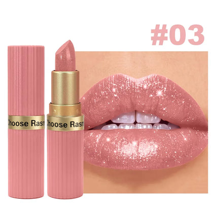 6-Shade Pearlescent Glitter Lipstick – Pink & Nude Tones