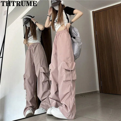 Women's Retro Vintage Baggy Pants — Oversized High Street Drawstring Trousers with Pockets