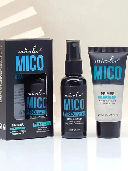 Makeup Primer & Setting Spray Set — Invisible Pore Color Rendering Base & Long-Lasting Finishing Spray