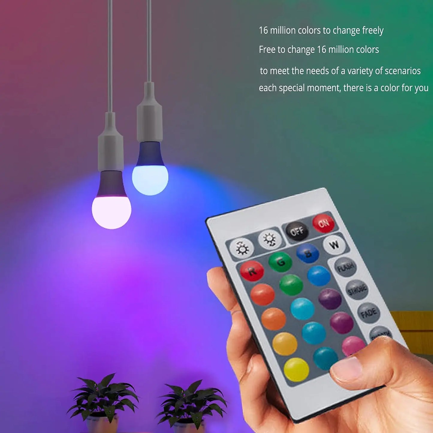 16-Color RGB Smart LED Bulb — Dimmable E27 220V Atmosphere Light with 24-Key Remote Control