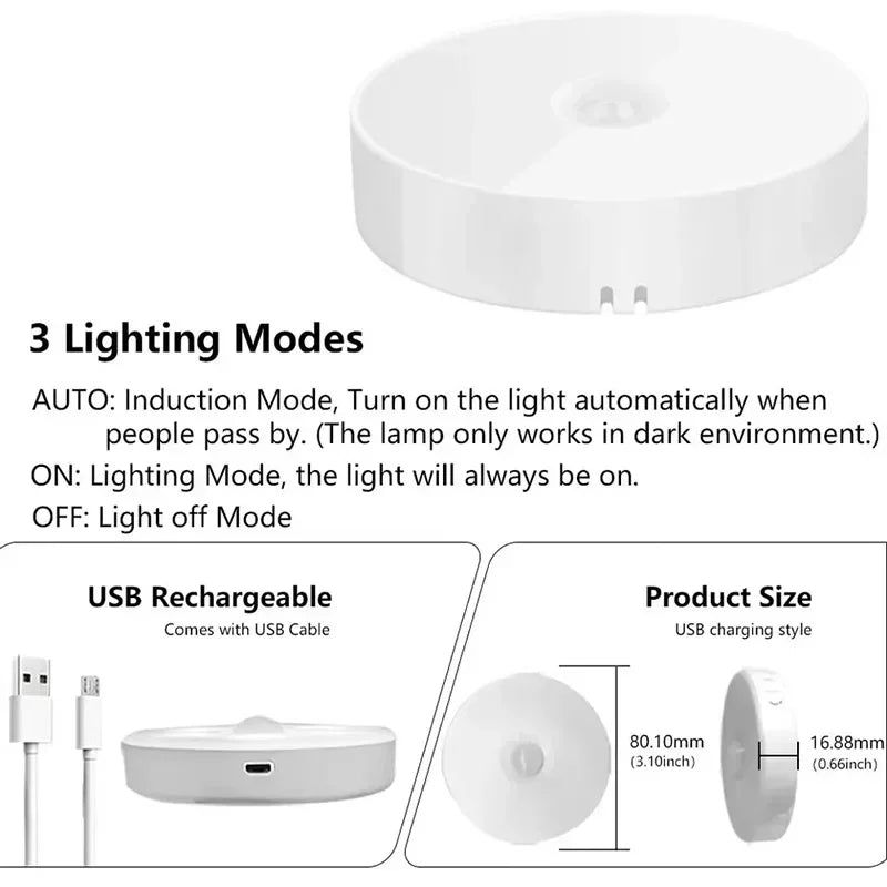 USB Rechargeable Motion Sensor Night Light — LED Lamp for Kitchen, Bedroom, Stairs, Hallway & Closet