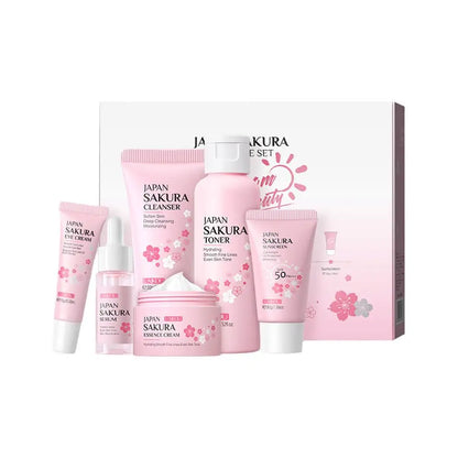 Sakura 6-Piece Skincare Gift Set — Face Cream, Serum, Toner, Cleanser, Sunscreen & Eye Cream