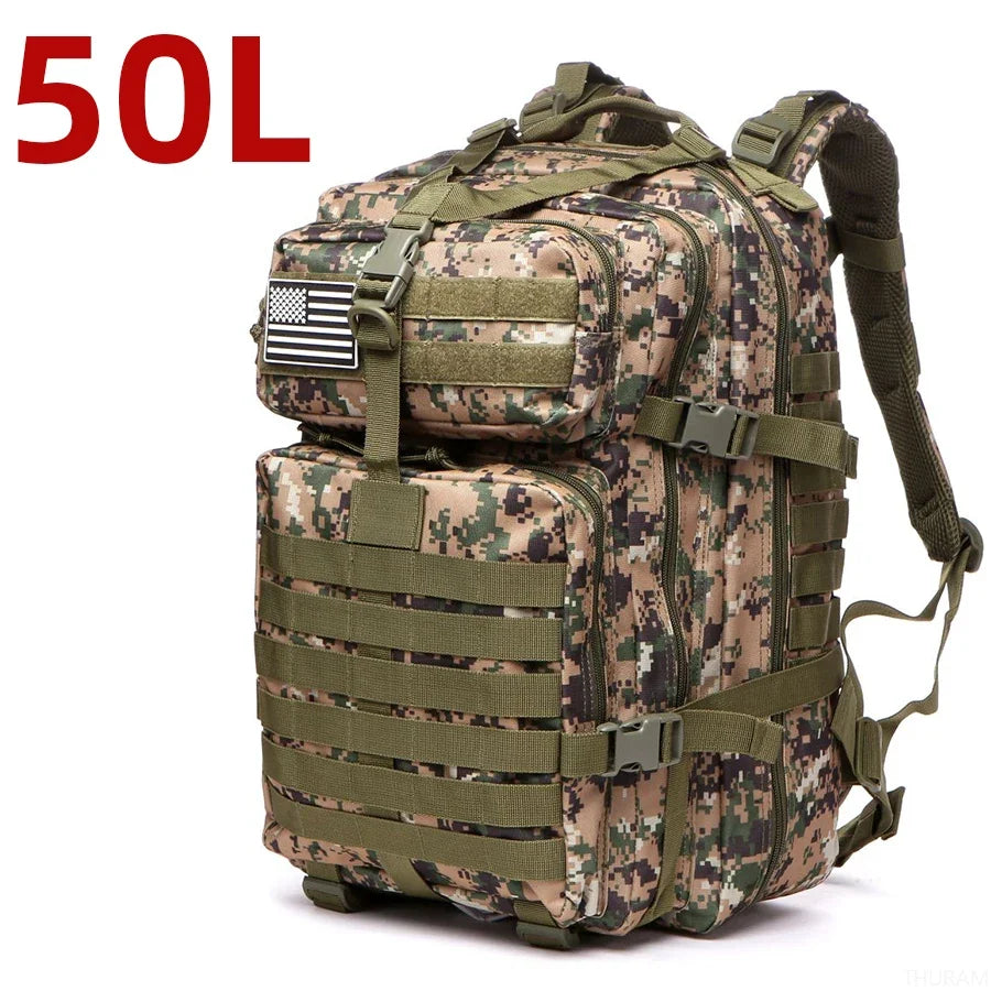25L/50L Tactical Hiking Backpack — Waterproof Nylon Rucksack for Camping, Trekking, Fishing & Hunting