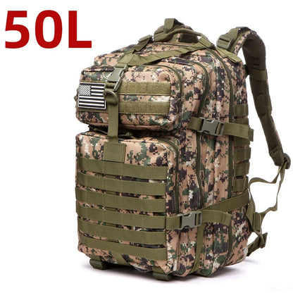 25L/50L Tactical Hiking Backpack — Waterproof Nylon Rucksack for Camping, Trekking, Fishing & Hunting