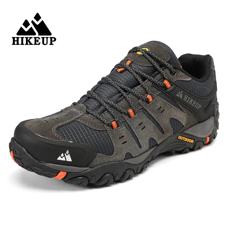 HIKEUP Men's Suede Leather Hiking Shoes — Wear-Resistant Outdoor Trekking, Walking & Tactical Sneakers