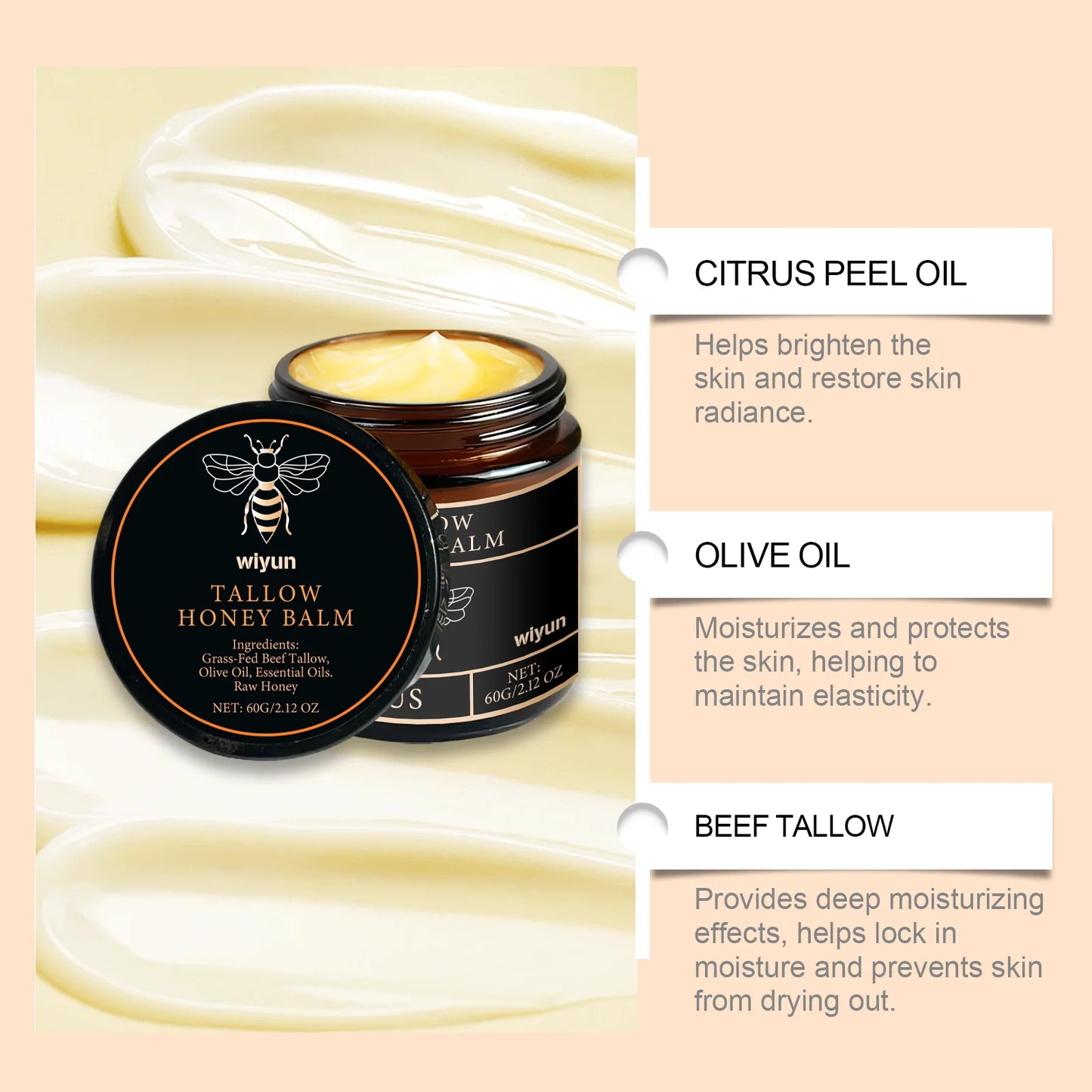 Tallow Honey Glow Cream — Hydrating Face & Body Moisturizer for Firming & Brightening
