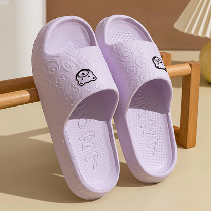 Little Bear Print Couple Slippers — Non-Slip Soft Indoor Bathroom Sandals for Men & Women