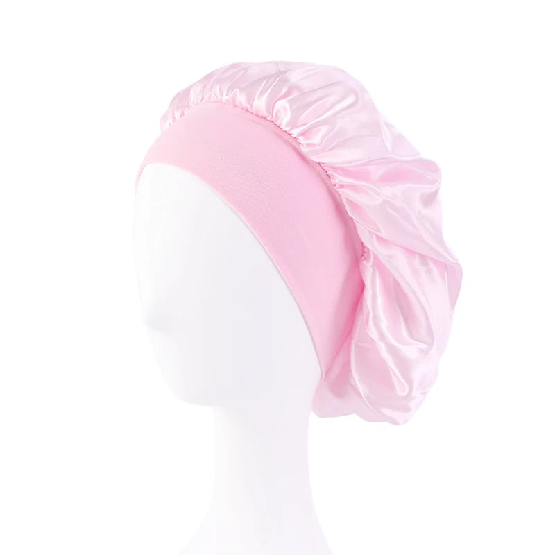 Women's Satin Sleep Bonnet — Wide-Brimmed Night Cap & Head Wrap with Elastic Band for Hair Care