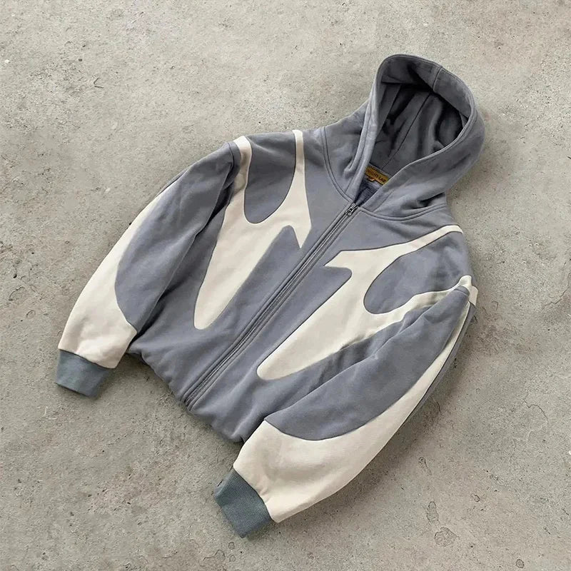 American Retro Devil Print Zip Hoodie — Y2K Harajuku Couple Sweatshirt