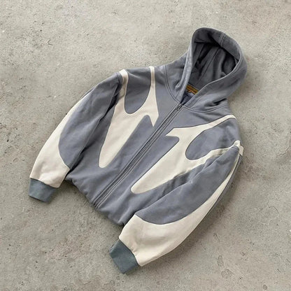 American Retro Devil Print Zip Hoodie — Y2K Harajuku Couple Sweatshirt