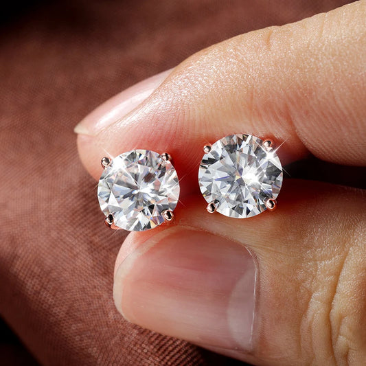 Smyoue Rose Gold Moissanite Stud Earrings — 0.2-3CT Lab Diamond 925 Pure Silver Wedding Earrings for Women
