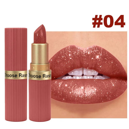 6-Shade Pearlescent Glitter Lipstick – Pink & Nude Tones
