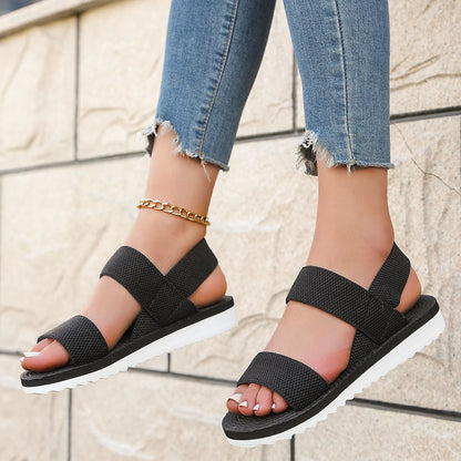 Women's Anti-Slip Flat Sandals — Fashion Trend Colour-Sole Pure Black Shoelace Design