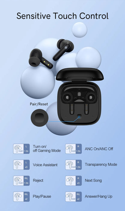 QCY T13 ANC Wireless Earbuds — Bluetooth 5.3, Active Noise Cancellation & 4-Mic ENC for Clear Calls