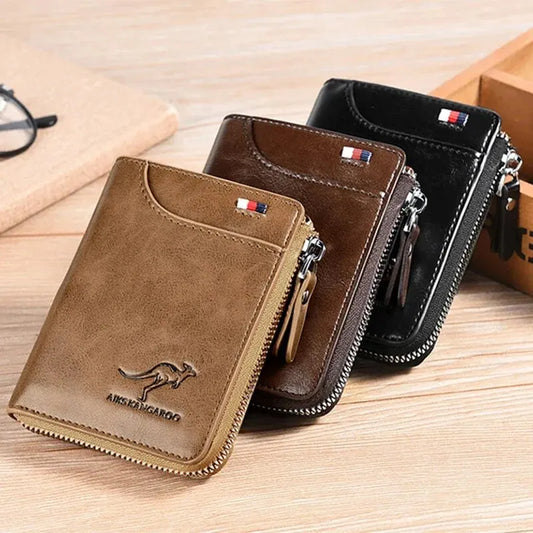 Men's RFID Luxury Leather Wallet — Business Card Holder, Zipper Coin Purse & Bifold