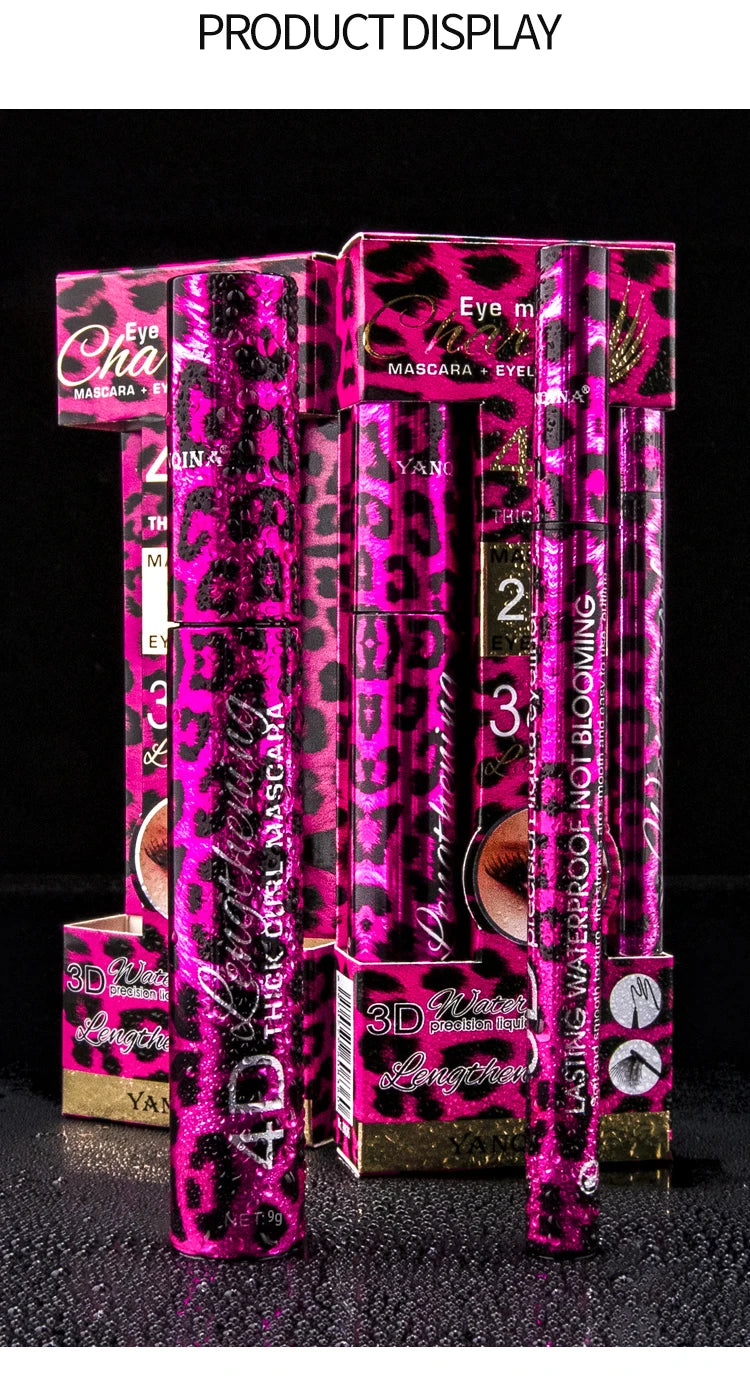 YANQINA Waterproof Liquid Eyeliner & 4D Mascara Set — Thick Curling Lashes & Eyebrow Pencil Eye Makeup