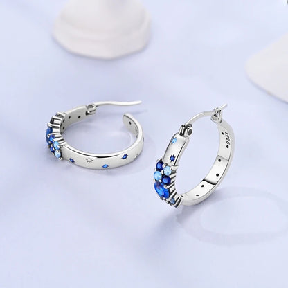 925 Sterling Silver Blue Zircon Butterfly Hoop Earrings — Colored Fine Jewelry for Women & Girls