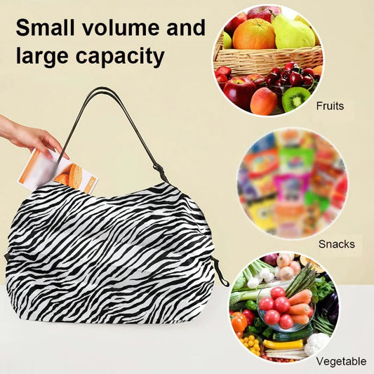 Foldable Eco Reusable Shopping Tote Bag — Cat & Lemon Print Beach, Grocery & Storage Pouch
