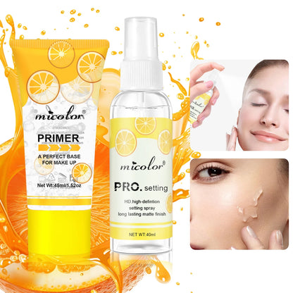 Makeup Primer & Setting Spray Set — Invisible Pore Color Rendering Base & Long-Lasting Finishing Spray